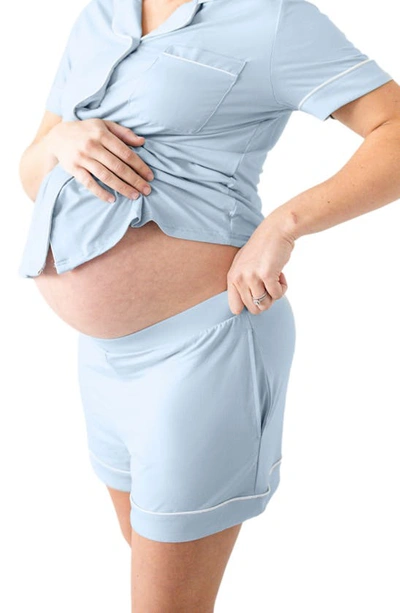Kindred Bravely Clea Classic Short Sleeve Maternity/nursing/postpartum Pajamas In Mist