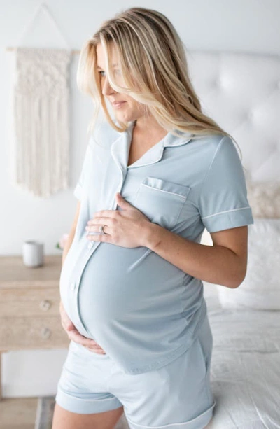 Shop Kindred Bravely Clea Classic Short Sleeve Maternity/nursing/postpartum Pajamas In Mist