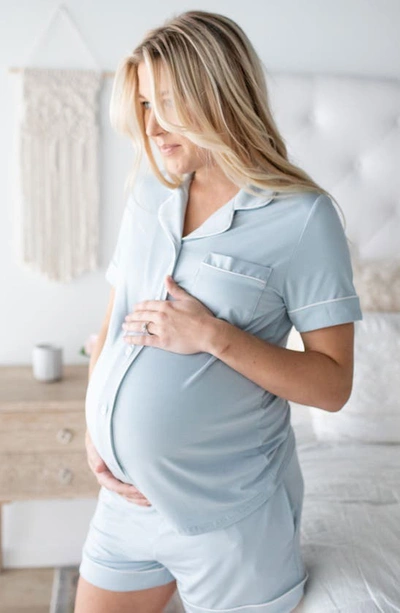 Kindred Bravely Clea Classic Short Sleeve Maternity/nursing/postpartum Pajamas In Mist