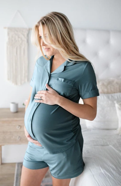 Kindred Bravely Clea Classic Short Sleeve Maternity/nursing/postpartum  Pajamas In Cypress