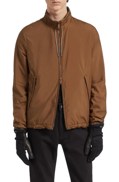 Shop Zegna Zephyr Reversible Blouson Jacket In Vicuna