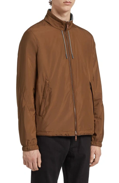 Shop Zegna Zephyr Reversible Blouson Jacket In Vicuna