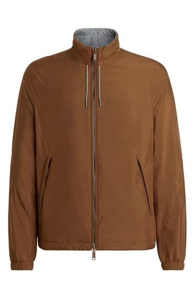 Shop Zegna Zephyr Reversible Blouson Jacket In Vicuna