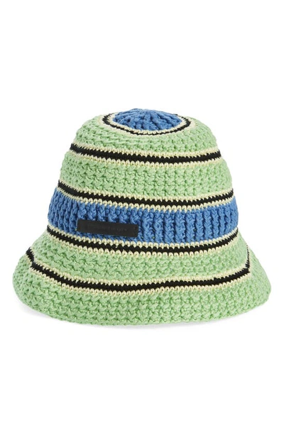 Shop Stella Mccartney Logo Stripe Crochet Bucket Hat In Green
