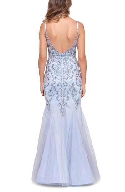 Shop Xscape Embellished Mesh Mermaid Gown In Grey/ Blue