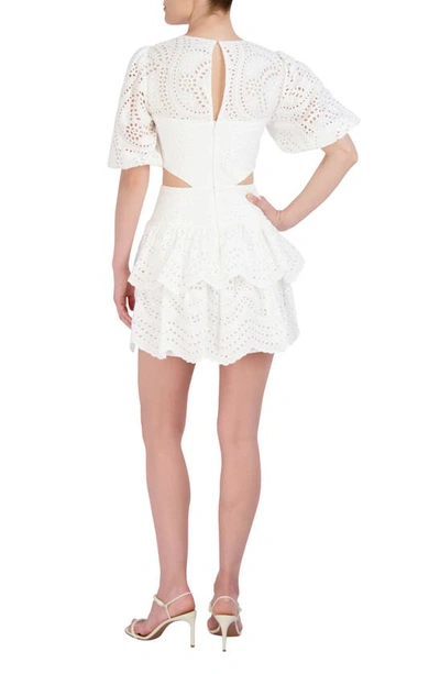Shop Bcbgmaxazria Eyelet Embroidery Side Cutout Dress In Offwhite