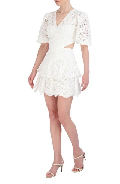 Shop Bcbgmaxazria Eyelet Embroidery Side Cutout Dress In Offwhite