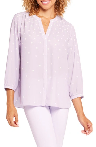 Shop Nydj High-low Crepe Blouse In Fanciful Dots