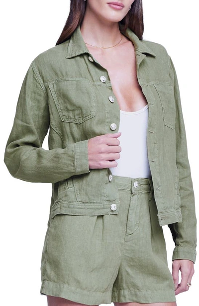 Shop L Agence Celine Slim Linen Jacket In Soft Army