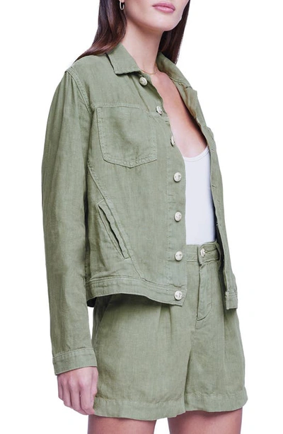 Shop L Agence Celine Slim Linen Jacket In Soft Army