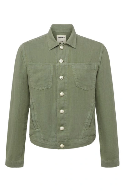 Shop L Agence Celine Slim Linen Jacket In Soft Army