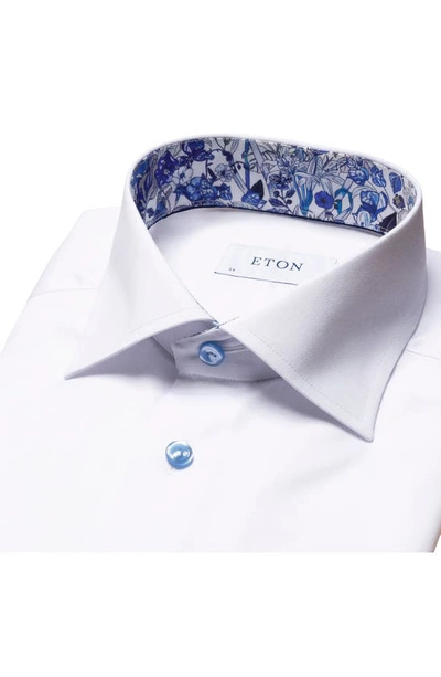 Shop Eton Contemporary Fit Solid Dress Shirt With Floral Cuffs In Natural