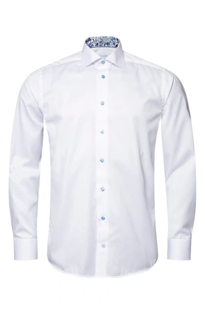 Shop Eton Contemporary Fit Solid Dress Shirt With Floral Cuffs In Natural