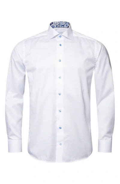 Eton Cotton Twill Floral Detail Contemporary Fit Dress Shirt In Natural