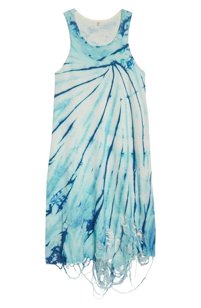 Shop R13 Destroyed Knit Tie Dye Tank Dress In Tie-dye Blue