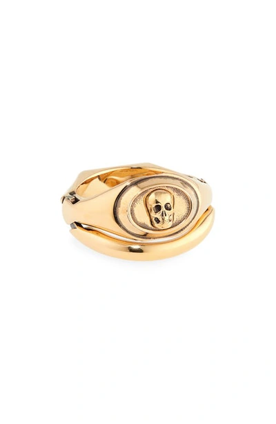 Shop Alexander Mcqueen Double Signet Ring In Gold