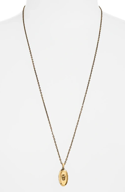Shop Alexander Mcqueen Skull Reversible Signet Pendant Necklace In 1116 A.silver/ A.gold Sw