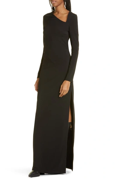 Shop Givenchy Slash Detail Long Sleeve Column Gown In Black