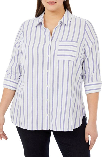 Shop Foxcroft Germaine Soft Stripe Cotton Blend Tunic Shirt In Blue Multi