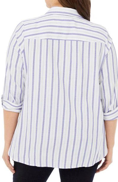 Shop Foxcroft Germaine Soft Stripe Cotton Blend Tunic Shirt In Blue Multi
