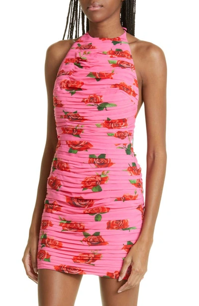 Shop Sau Lee Sonia Floral Halter Minidress In Pink Multi