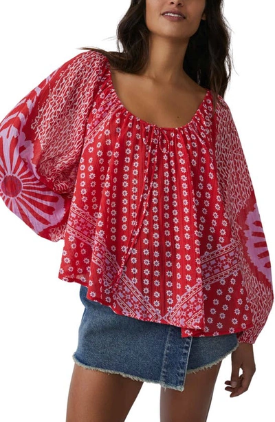 Shop Free People Elena Floral Print Blouse In Fiery Red Combo
