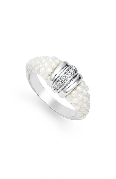 Shop Lagos White Caviar Diamond Stacking Ring In Silver/ Diamond