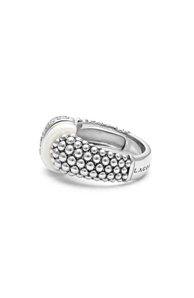 Shop Lagos White Caviar Diamond Link Ring In Silver/ Diamond