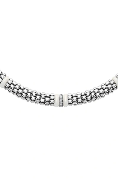 Shop Lagos Black Caviar Pavé Diamond Collar Necklace In Silver/ Diamond