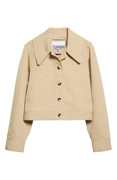 Shop Ganni Twill Jacket In Pale Khaki