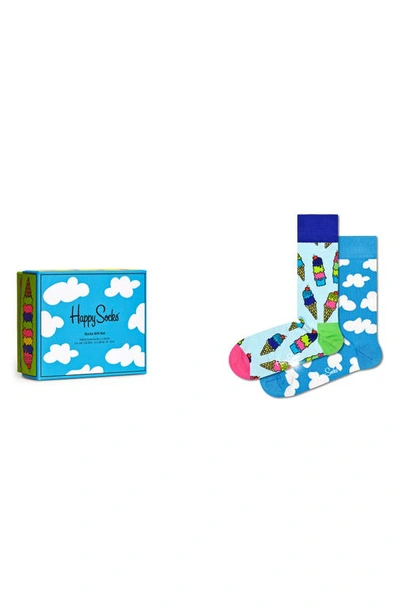 Shop Happy Socks Assorted 2-pack Sunny Day Crew Socks Gift Set In Blue