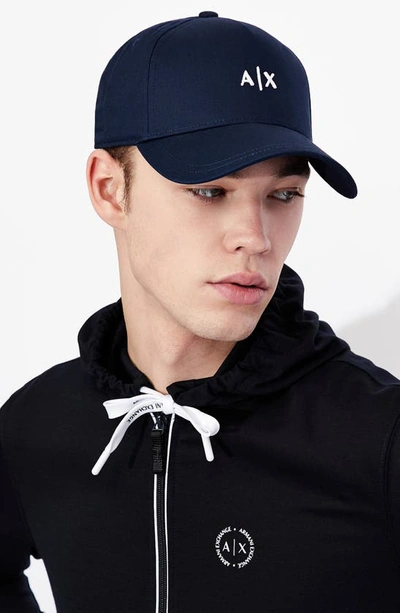 Shop Armani Exchange Small Embroidered Logo Baseball Cap In Navy