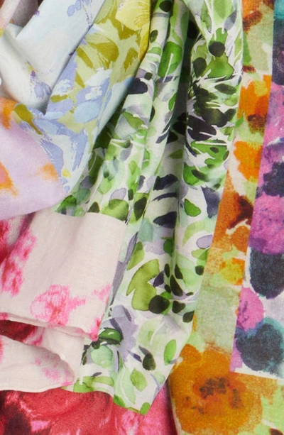 Dries Van Noten Mixed Floral Prints Cotton Scarf In Multi Blue