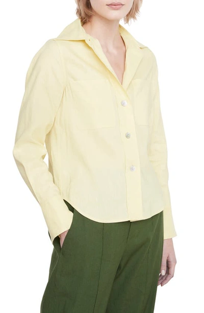 Shop Vince Linen Blend Button-up Shirt In Pomelo