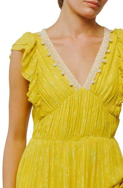 Ciebon Ryva Galey Metallic Stripe Ruffle Tiered Maxi Dress In Bright Yellow