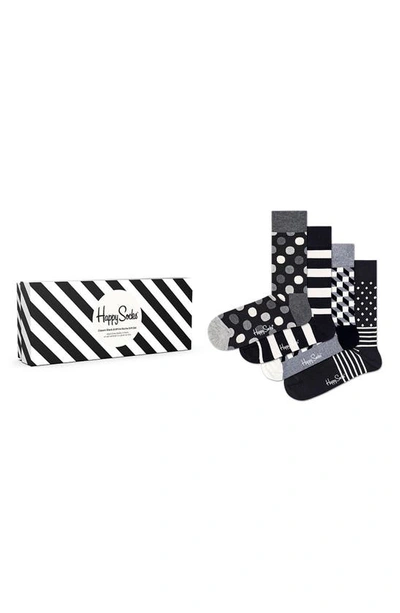 Shop Happy Socks Classic 4-pack Cotton Blend Sock Gift Set In Dark Grey