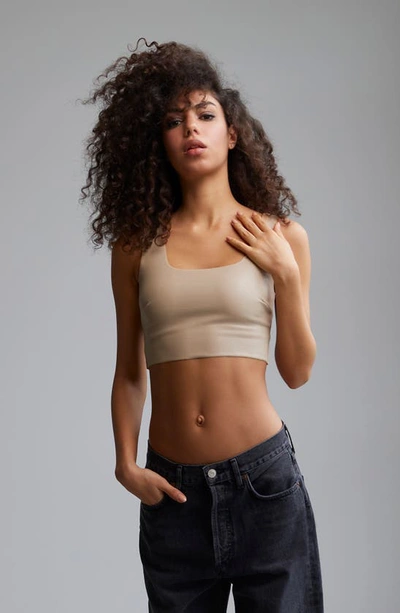 Shop Commando Faux Leather Crop Top In Sand