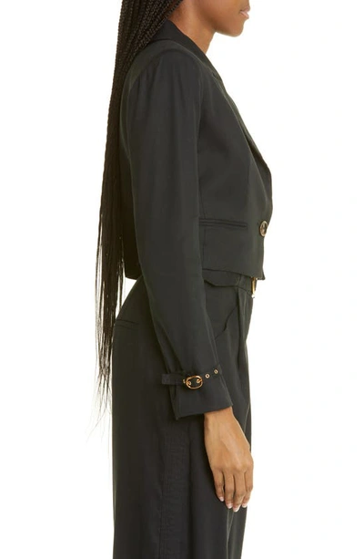 Shop Veronica Beard Girard Linen Blend Crop Jacket In Black