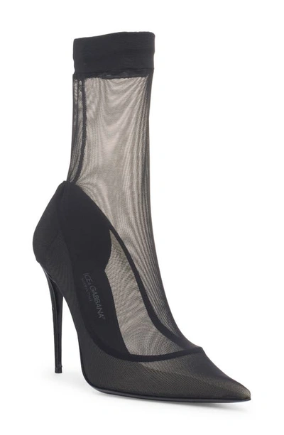 Shop Dolce & Gabbana Pointed Toe Tulle Sock Bootie In Black