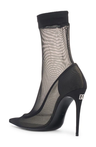 Shop Dolce & Gabbana Pointed Toe Tulle Sock Bootie In Black