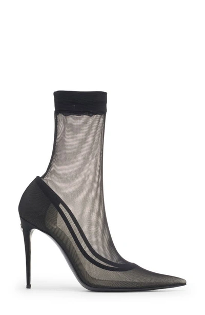 Shop Dolce & Gabbana Pointed Toe Tulle Sock Bootie In Black