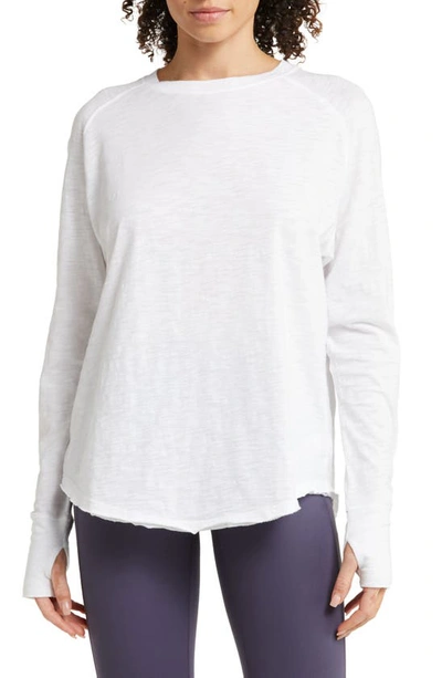 Shop Zella Relaxed Long Sleeve Slub Jersey T-shirt In White