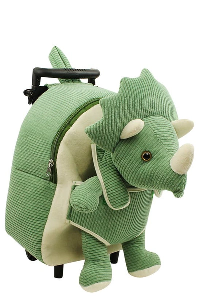 Shop Popatu Kids' Dino Trolley Rolling Backpack With Removable Stuffed Animal In Green