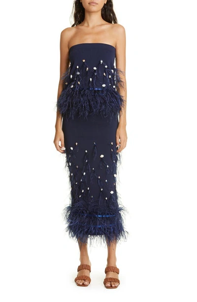 Shop Staud Makayla Shell & Ostrich Feather Skirt In Navy