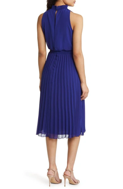 Shop Sam Edelman Smocked Plissé Midi Dress In Navy