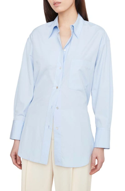 Shop Vince Oversize Cotton Button-up Shirt In Lt Kyanite