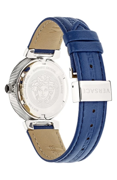 Shop Versace Greca Icons Leather Strap Watch, 36mm In White Steel