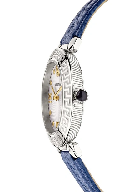 Shop Versace Greca Icons Leather Strap Watch, 36mm In White Steel