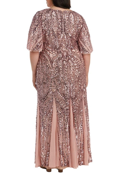 Shop Nightway Elbow Sleeve Sequin Gown In Mauve