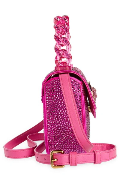 Shop Versace Mini Crystal La Medusa Handbag In Fuchsia/  Gold